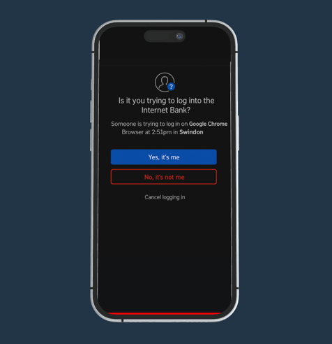 Screenshot of an secure message to approve a website login on Nationwide's website