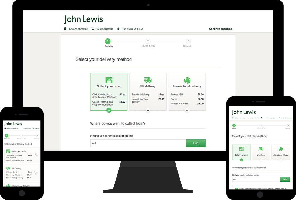 Screenshot of the John Lewis responsive checkout designs